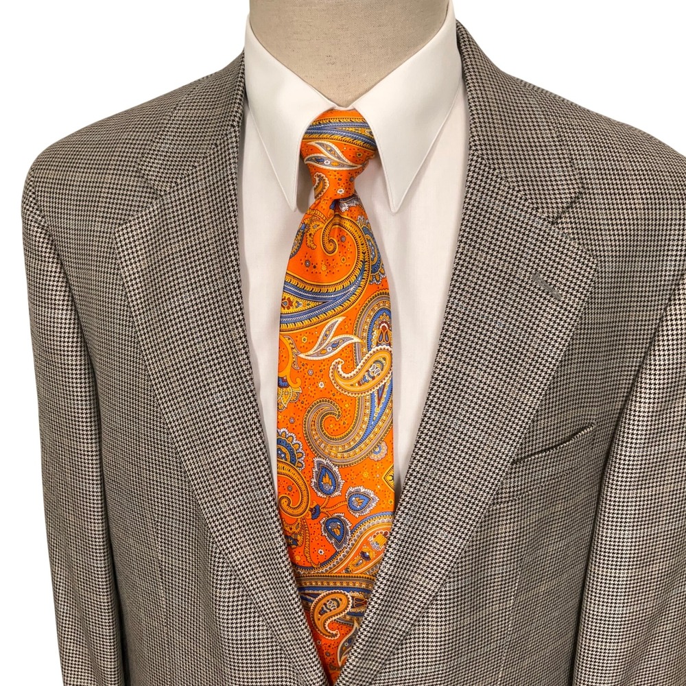 Meeting Street Sport Coat Mens 42L Tan Silk Wool Houndstooth Blazer Corporate